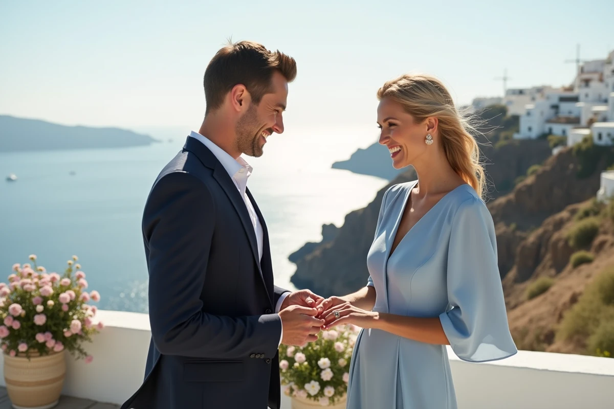 Jeune couple &eacute;changeant des alliances en ext&eacute;rieur