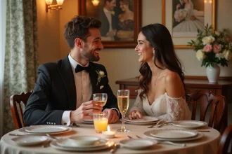 Jeune couple élégant lors d un dîner romantique à la maison