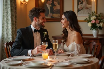 Jeune couple élégant lors d un dîner romantique à la maison