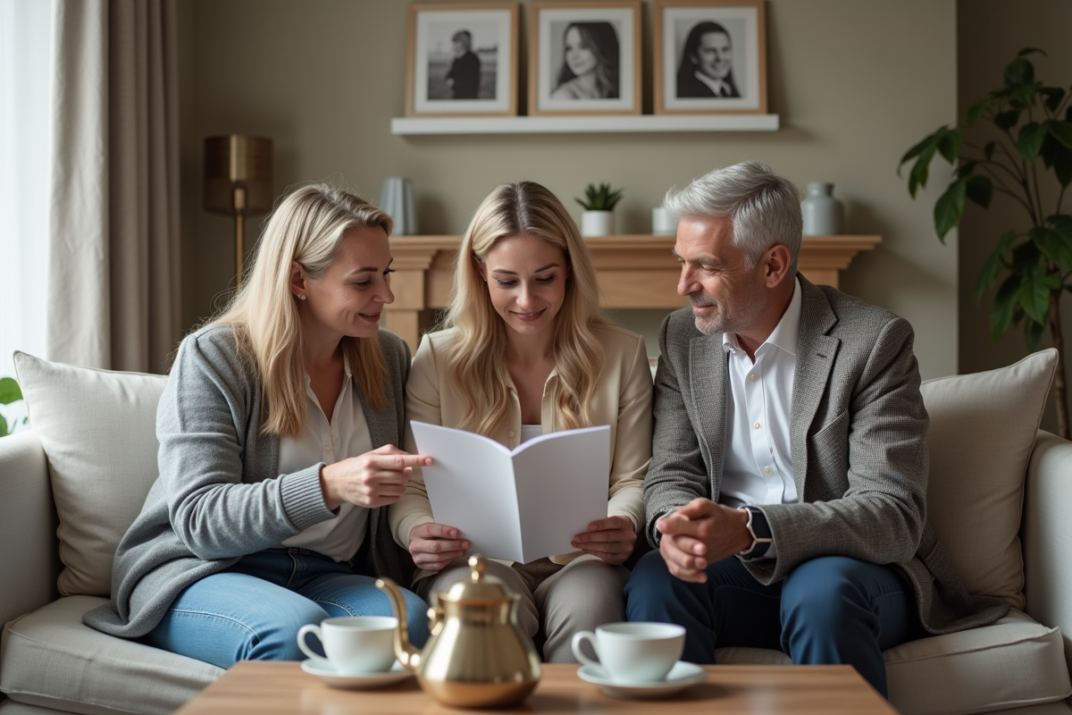 Famille discutant autour d