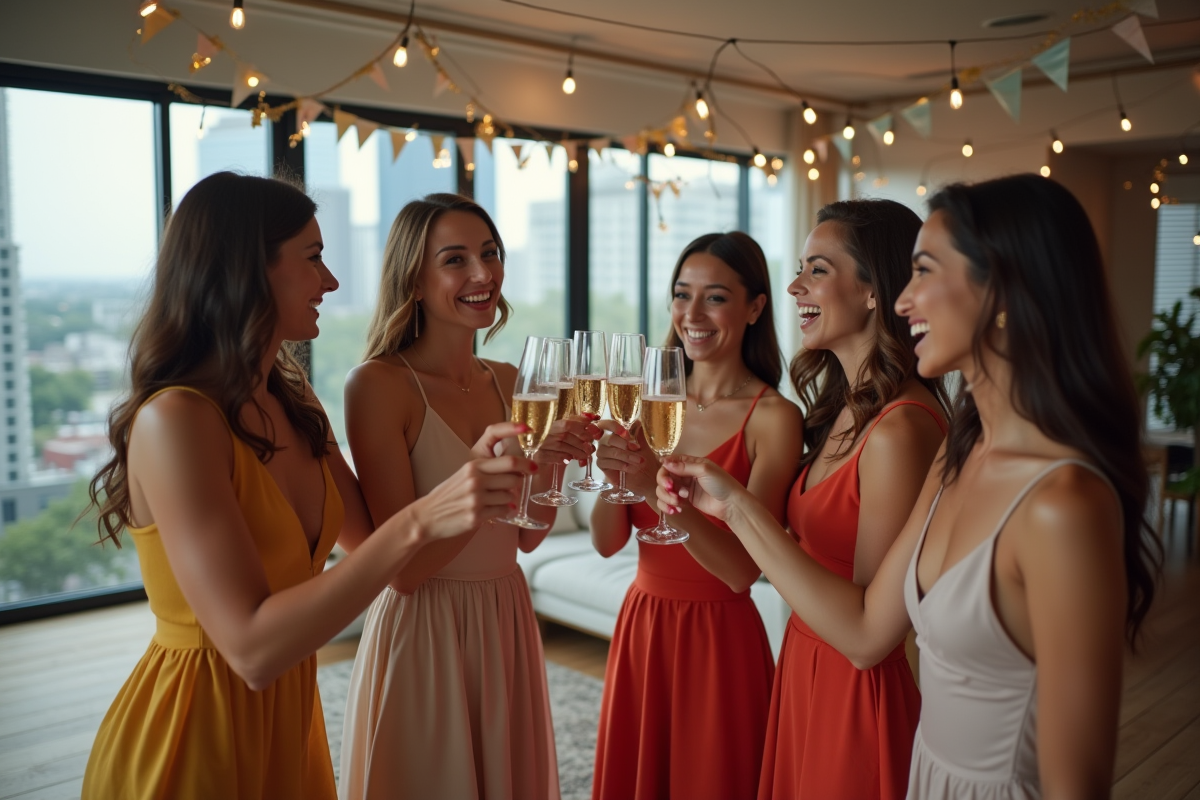 Femmes élégantes trinquant dans un appartement moderne