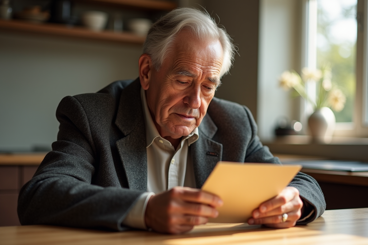 Homme âgé lisant une lettre d