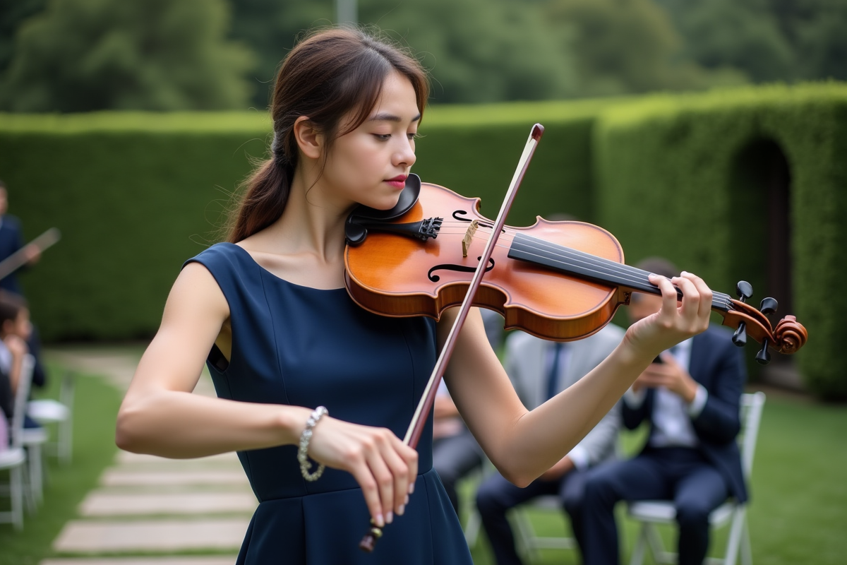 Jeune violoniste concentrée lors d