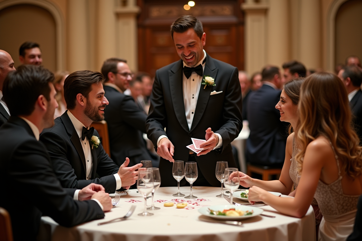 Magicien en pleine performance lors d