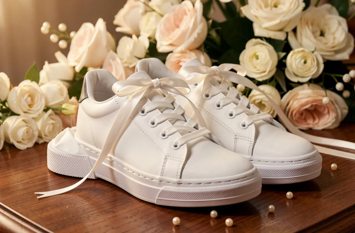 Sneakers personnalisées avec lacets en satin et petites perles