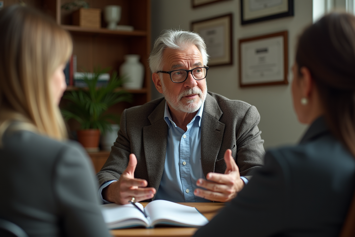 Thérapeute de couple expliquant des conseils en séance